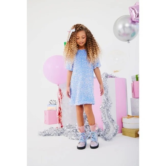 Lola & The Boys Blue Sequin Snow Angel Shimmer Dress - Picture 8 of 8